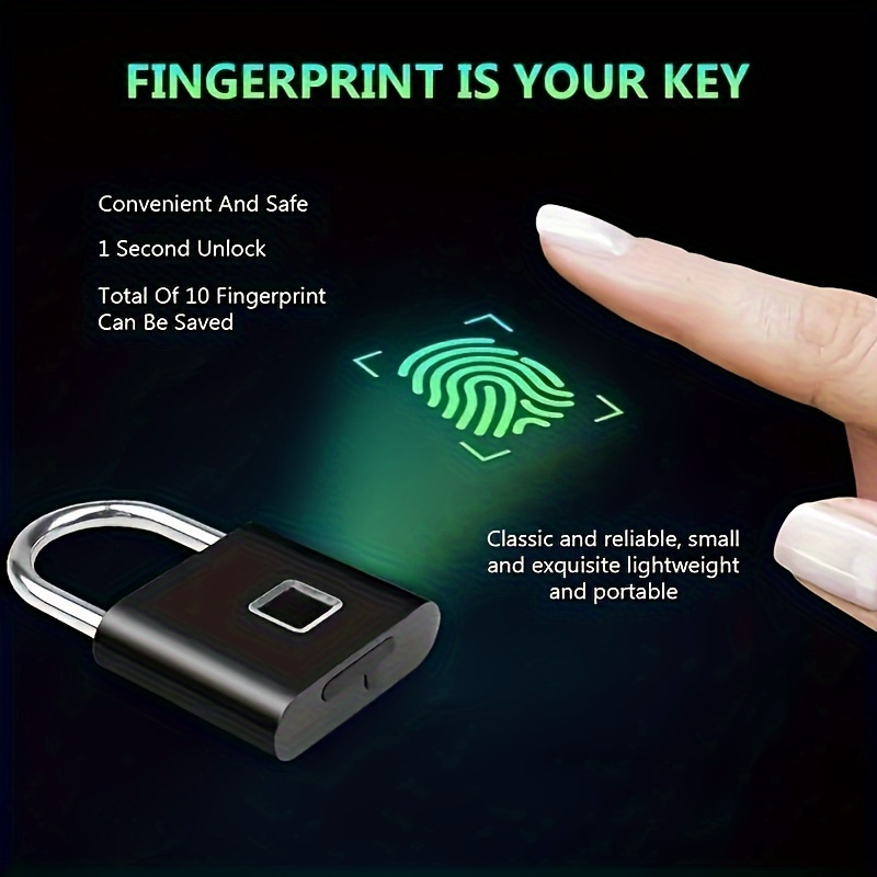 1pc rechargeable mini smart fingerprint padlock rust proof security door lock antitheft keyless usb rechargeable lock for suitcase luggage details 0