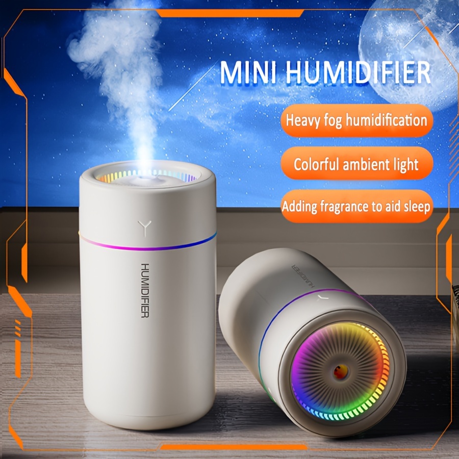 quiet mini humidifier with large mist output colorful ambient lighting and aromatherapy usb rechargeable for home office or car use details 2