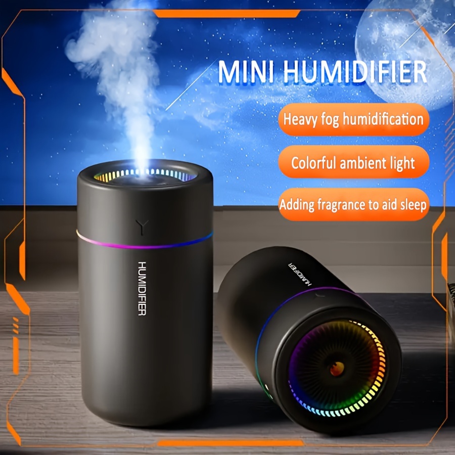 quiet mini humidifier with large mist output colorful ambient lighting and aromatherapy usb rechargeable for home office or car use details 3