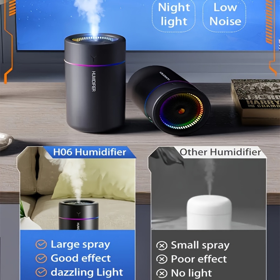 quiet mini humidifier with large mist output colorful ambient lighting and aromatherapy usb rechargeable for home office or car use details 5