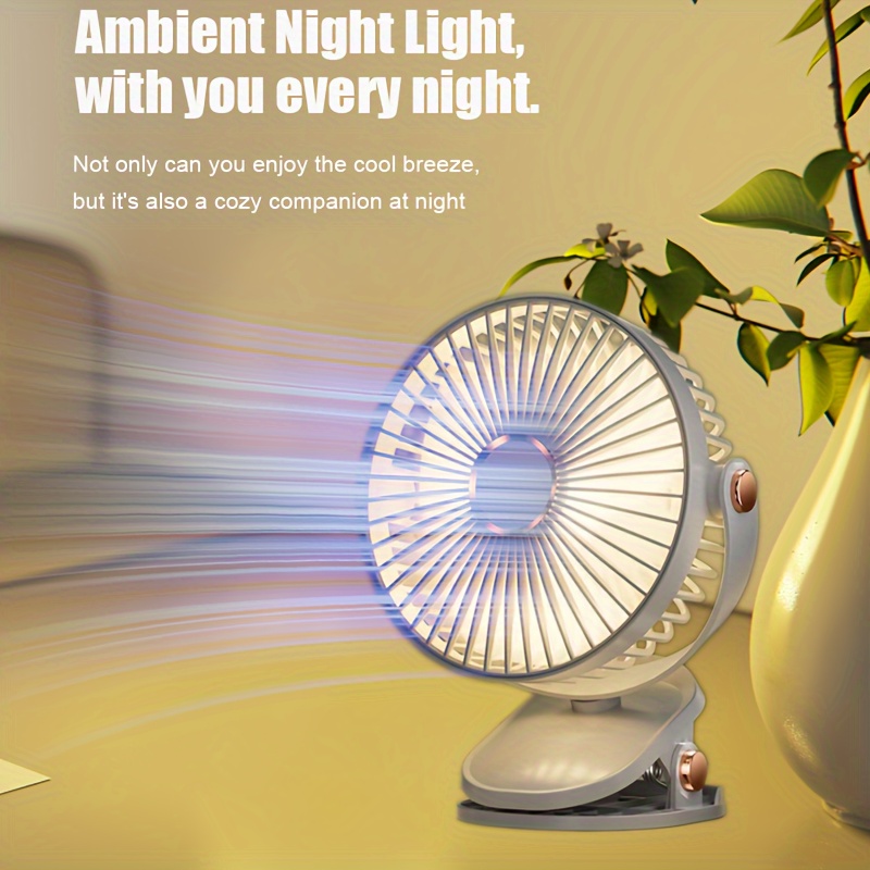 usb rechargeable table fan with night light 5 speed 720 rotatable on fan with removable and washable blades portable desk fan for home office car and outdoor use details 0