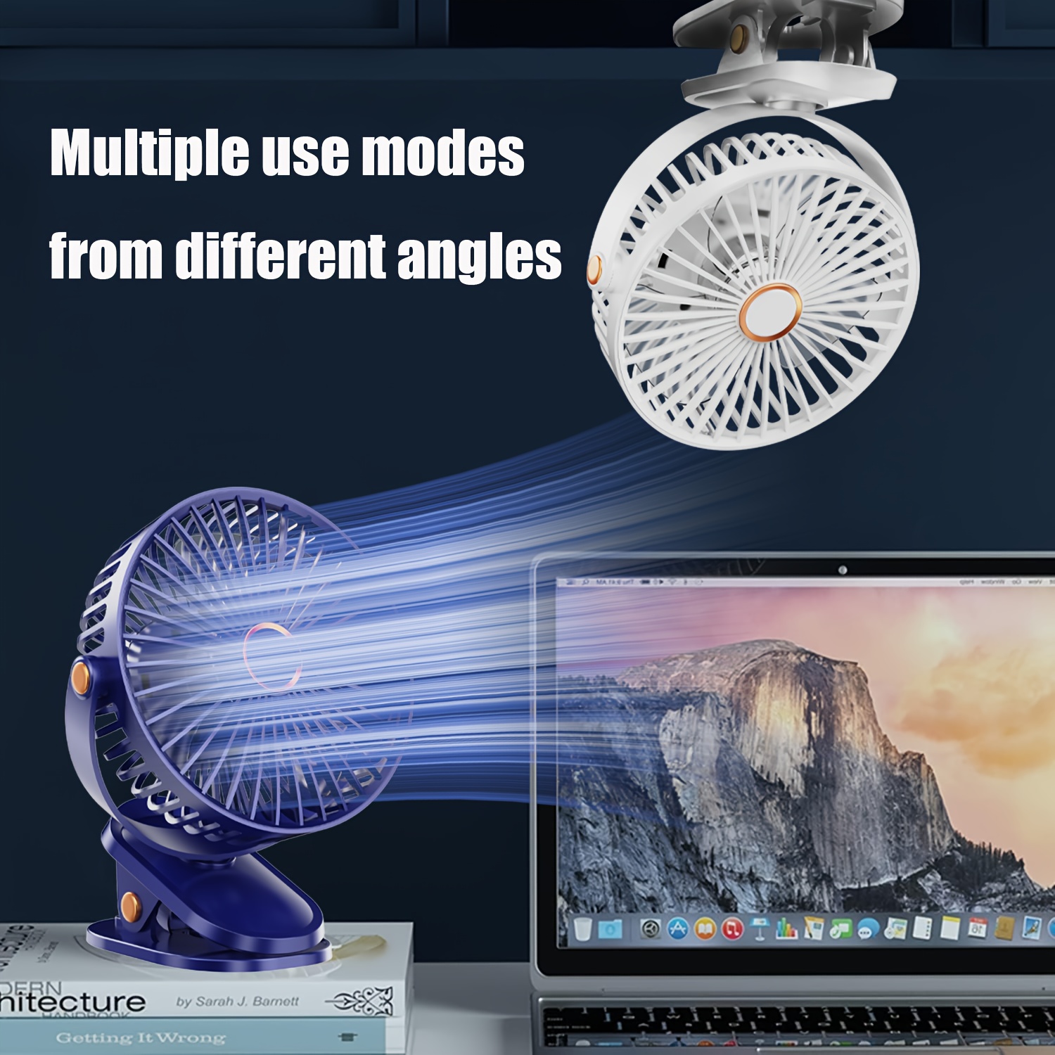 usb rechargeable table fan with night light 5 speed 720 rotatable on fan with removable and washable blades portable desk fan for home office car and outdoor use details 2