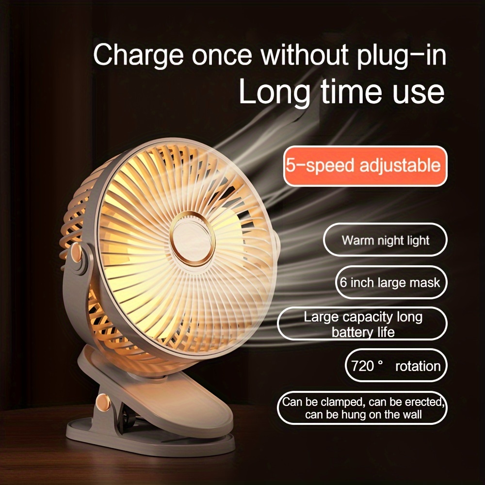 usb rechargeable table fan with night light 5 speed 720 rotatable on fan with removable and washable blades portable desk fan for home office car and outdoor use details 6