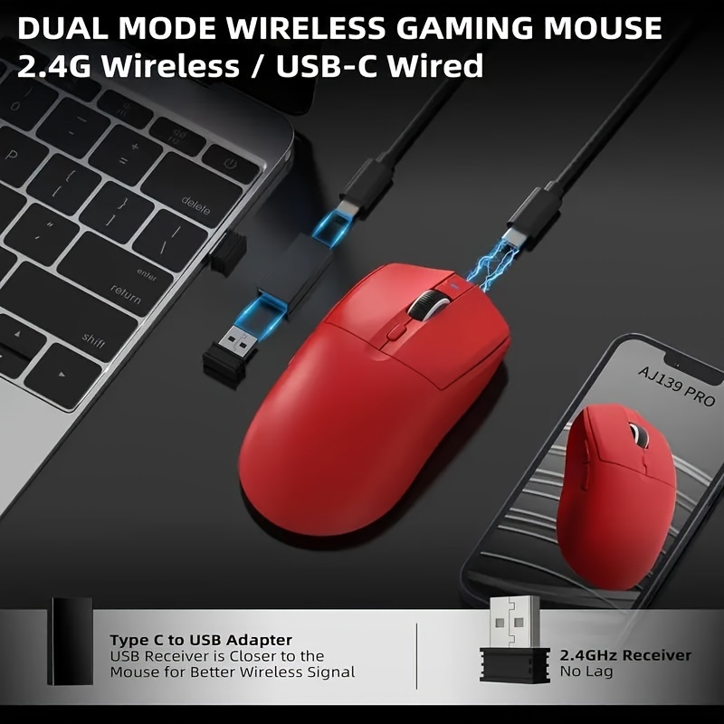 aj139   gaming mouse ultra lightweight 59g with dual mode type c wired 2 4ghz usb receiver up to 26000dpi 6 programmable button ergonomic   for ps4   details 8