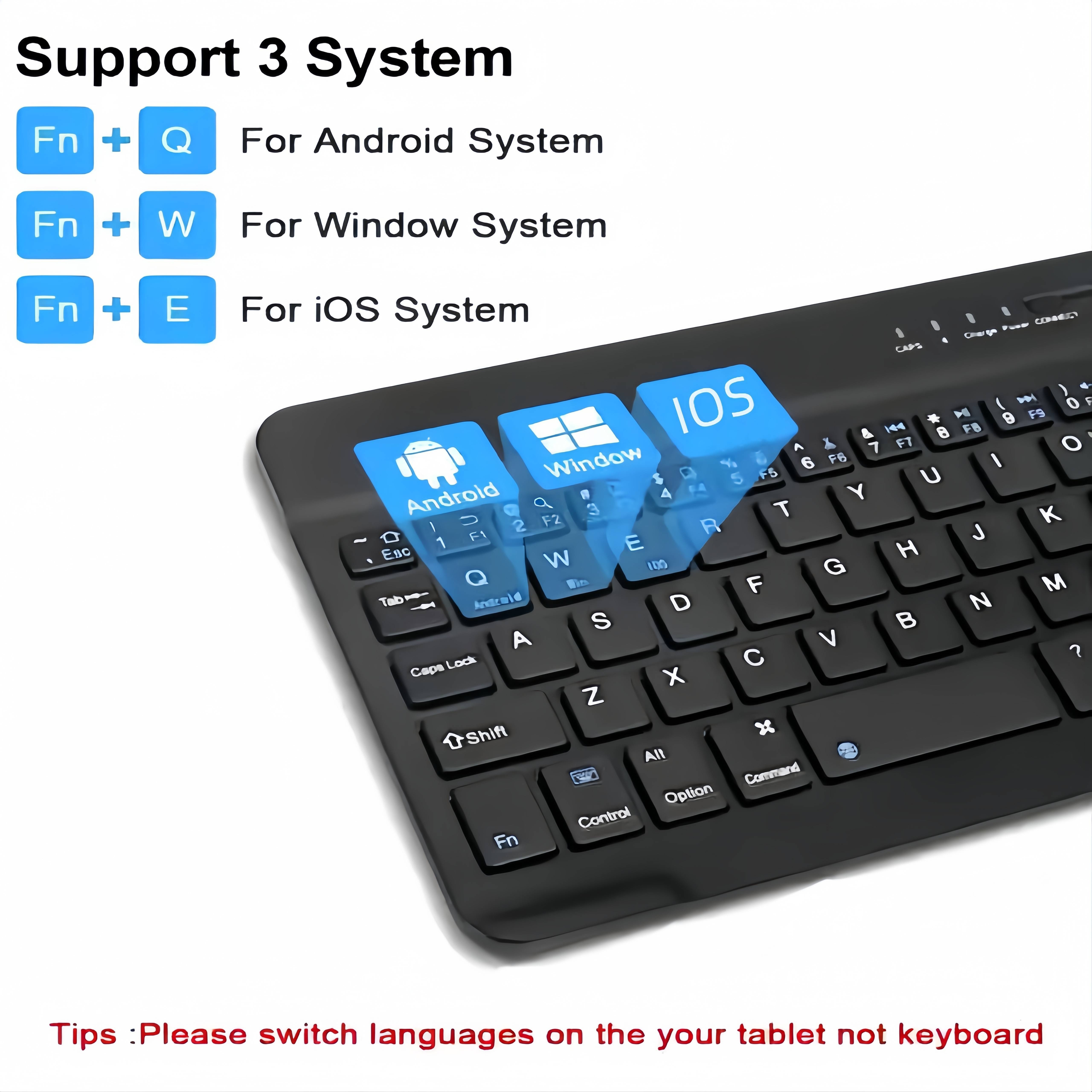 wireless keyboard mini keyboard for ipad iphone mobile phone tablet laptop 4 colors available slim and mute multi device support three systems for android ios windows system devices stylish portable and convenient universal multi device mini wireless keyboard rechargeable keyboard universal keyboard details 2