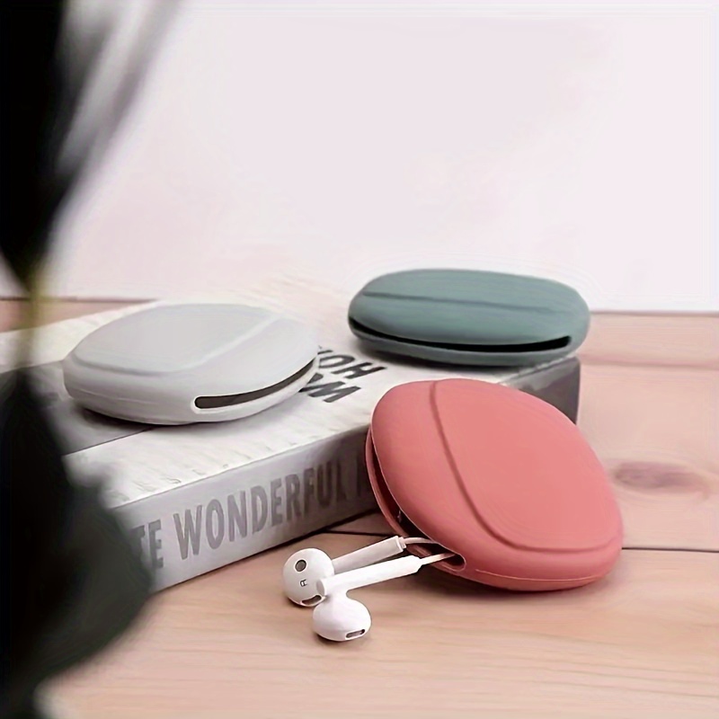 soft silicone headphone earphone organizer case solid color portable travel cable storage pouch electronic charger packing cube details 5