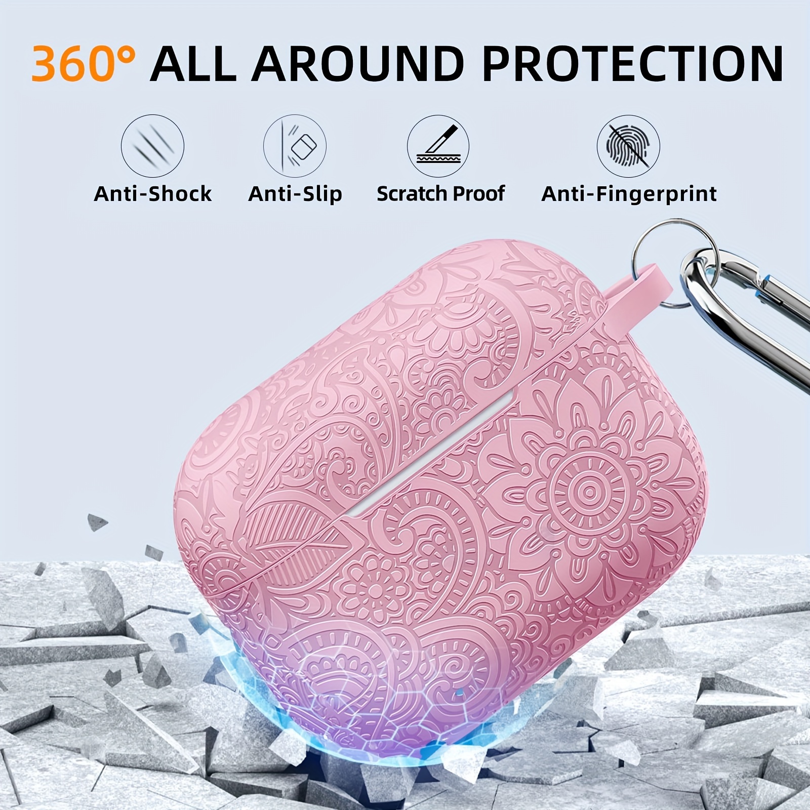 for   pro 2nd generation case cover airpod pro case cover boho flower engraved silicone compatible for     pro case cute airpod pro 2 case full protective front led visible details 0