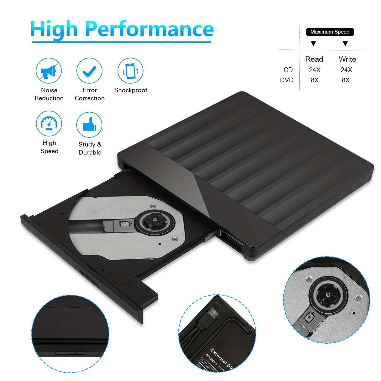 usb 3 0 type c portable external cd dvd drive burner high speed data transfer plug and play universal compatibility read write cd dvd rw optical drive player card reader compact and lightweight design for laptops and desktops details 1