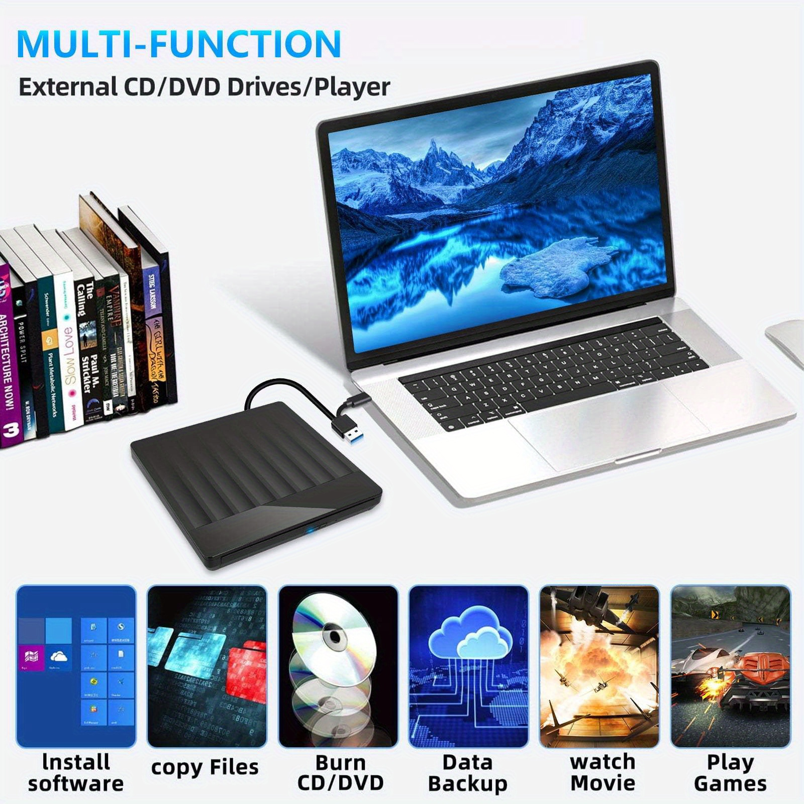 usb 3 0 type c portable external cd dvd drive burner high speed data transfer plug and play universal compatibility read write cd dvd rw optical drive player card reader compact and lightweight design for laptops and desktops details 2