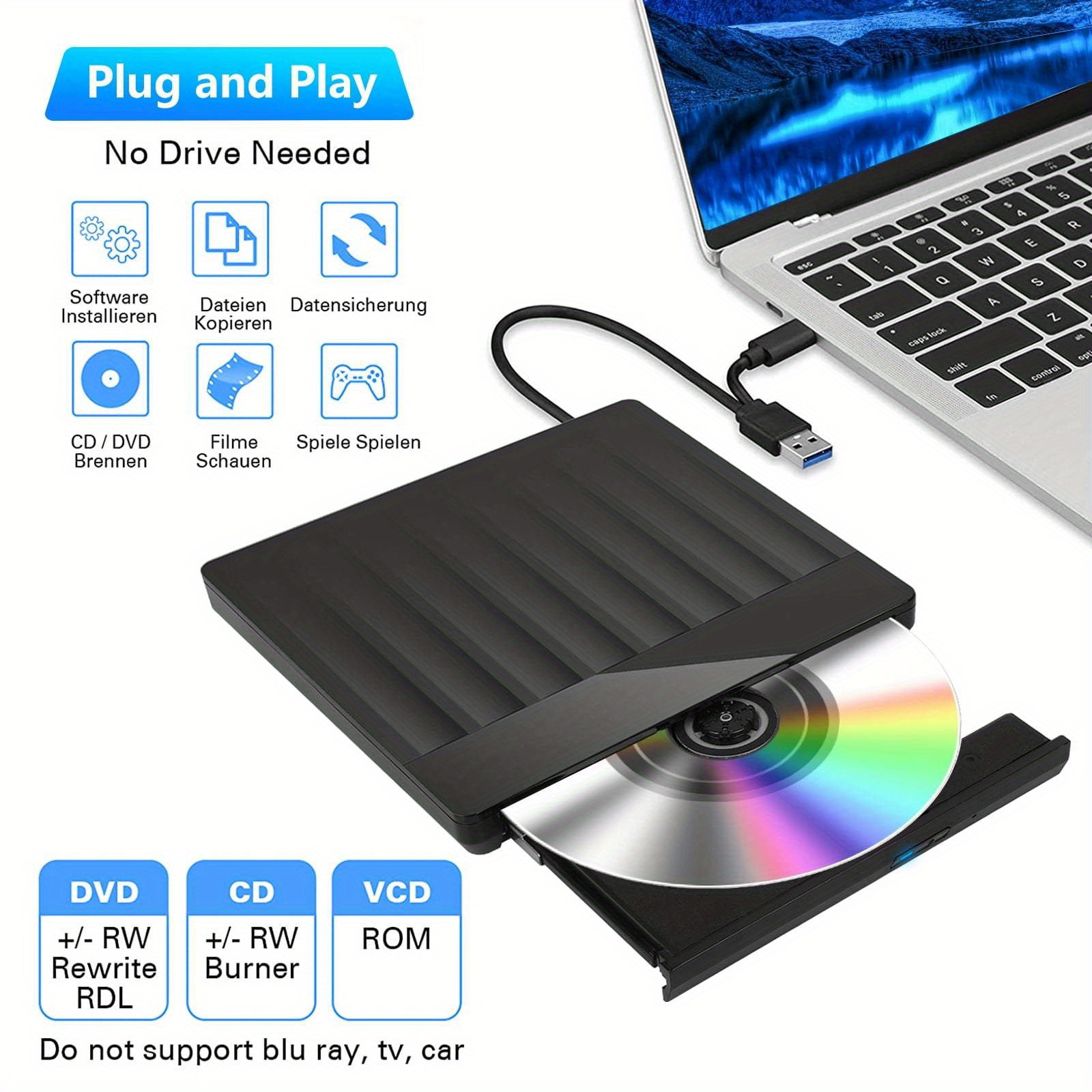 usb 3 0 type c portable external cd dvd drive burner high speed data transfer plug and play universal compatibility read write cd dvd rw optical drive player card reader compact and lightweight design for laptops and desktops details 3