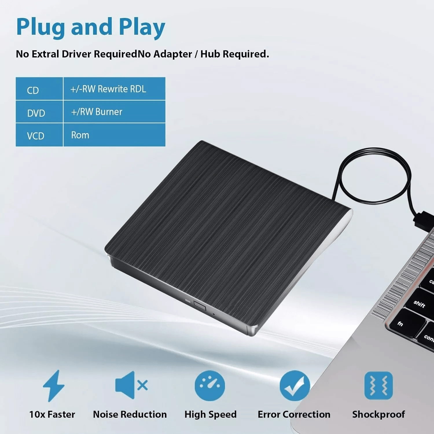 slim external cd dvd rw drive usb 3 0 writer burner player black for laptop pc details 2