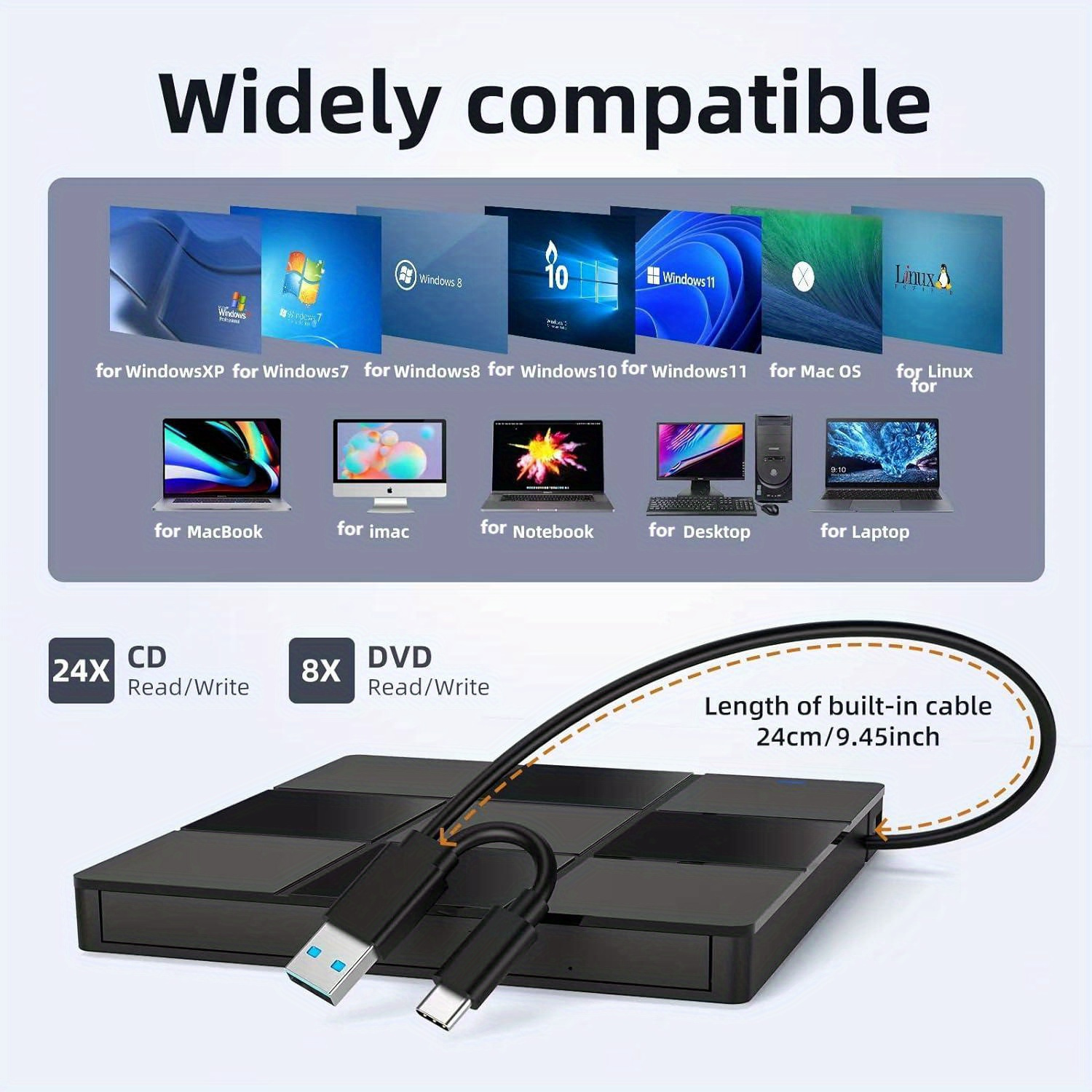 plug play usb 3 0 external dvd drive high speed optical recorder for laptops compatible with windows 11 10   os details 1