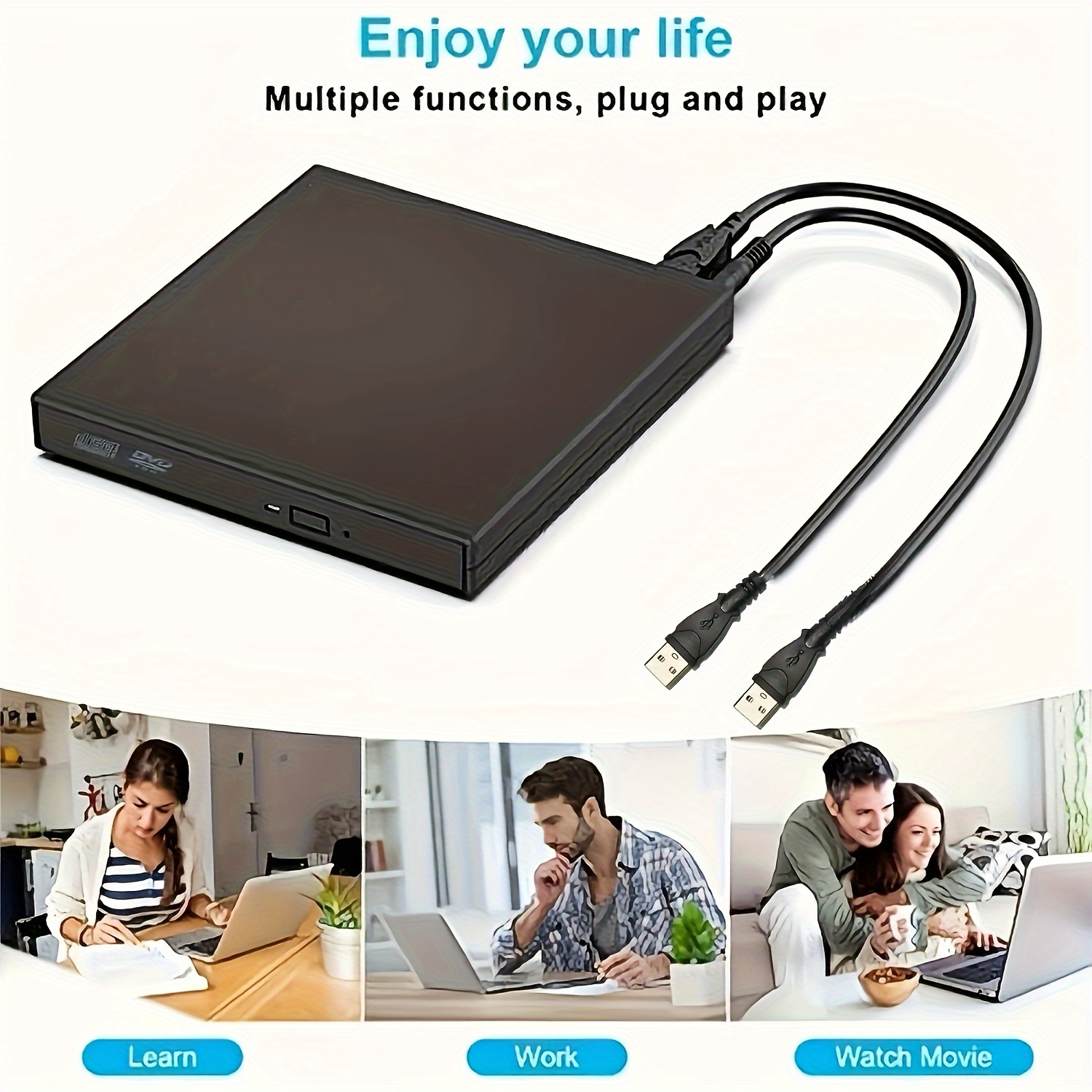 external cd dvd drive usb 2 0 slim protable external cd rw drivedvd rw burner writer player for laptop notebook pc desktop computer details 0