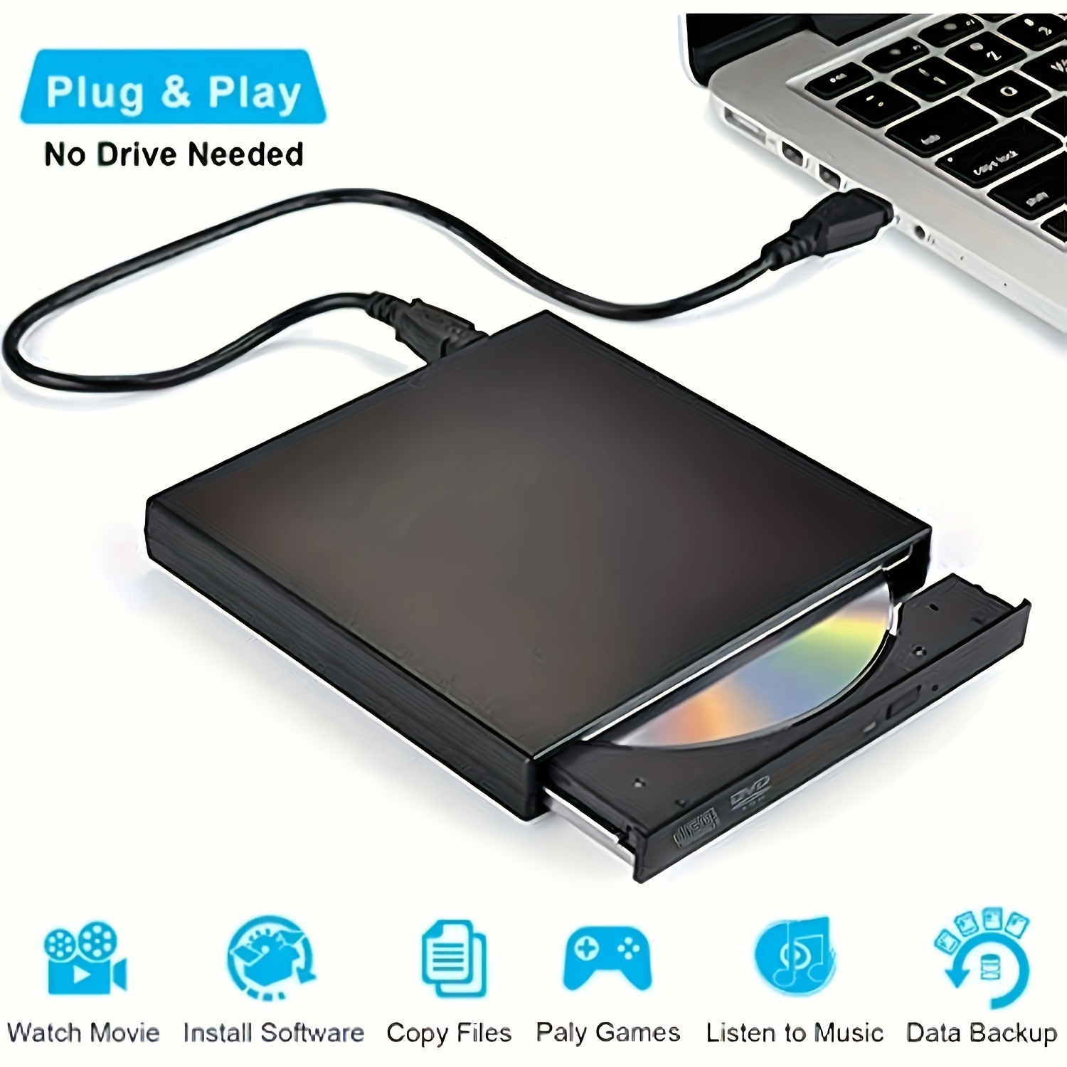 external cd dvd drive usb 2 0 slim protable external cd rw drivedvd rw burner writer player for laptop notebook pc desktop computer details 1