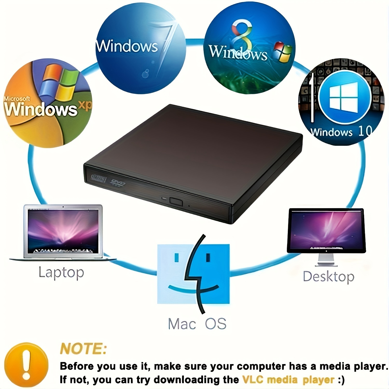 external cd dvd drive usb 2 0 slim protable external cd rw drivedvd rw burner writer player for laptop notebook pc desktop computer details 3