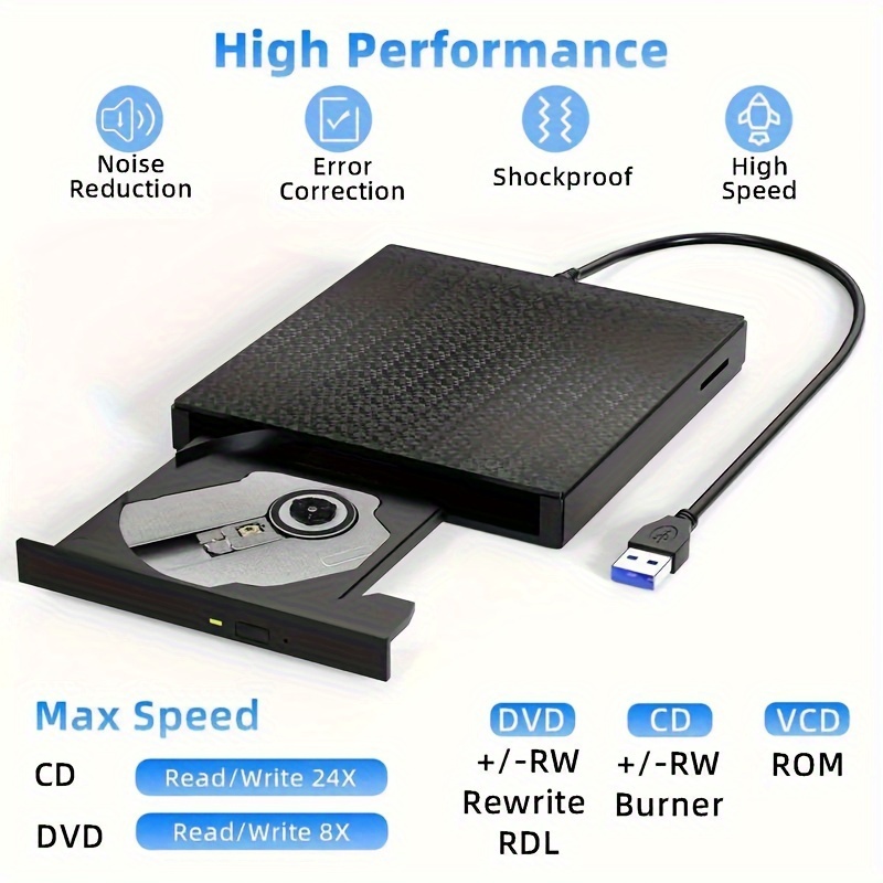 high speed usb c usb 3 0 external dvd drive cd dvd rw burner with sd tf card reader dual ports for charging compatible for windows for macbook laptops desktops details 1