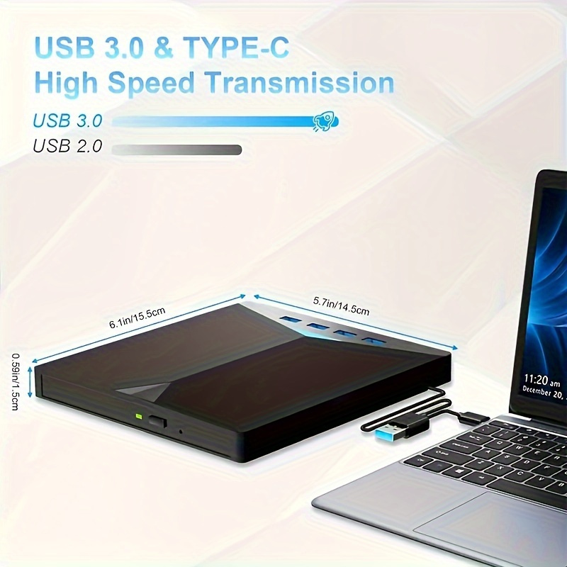 1 x 7 in 1 usb 3 0 portable cd dvd drive burn play and compatible with laptop desktop pc   os   play games burn data and install software high speed data transfer details 3