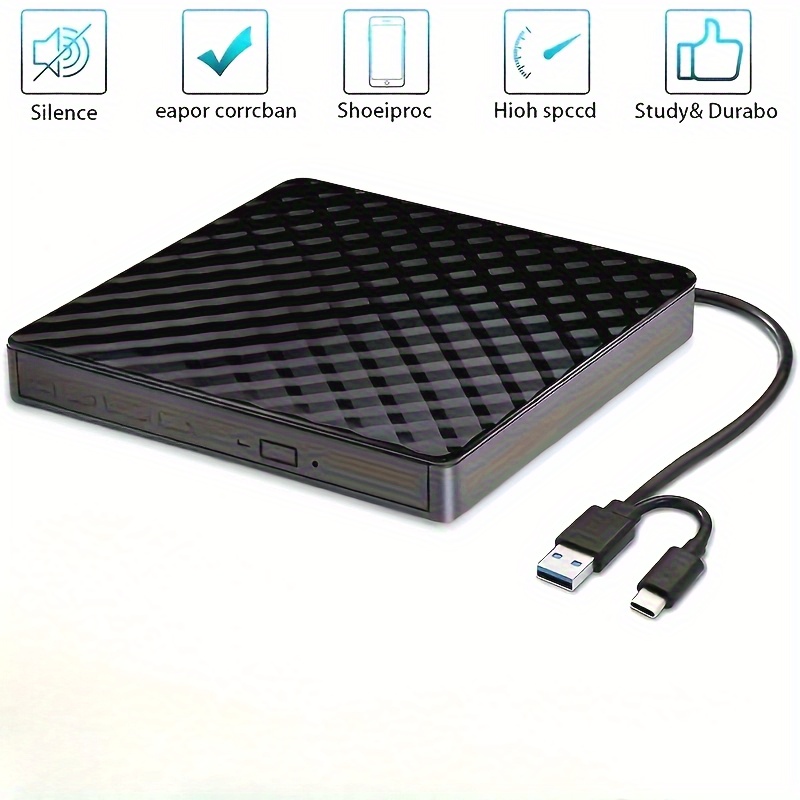 usb 3 0 usb c external cd dvd drive high speed data transfer plug play optical disk drive with burning rewriting capability for laptops desktops windows 11 10 8 7 surface   pro air details 3