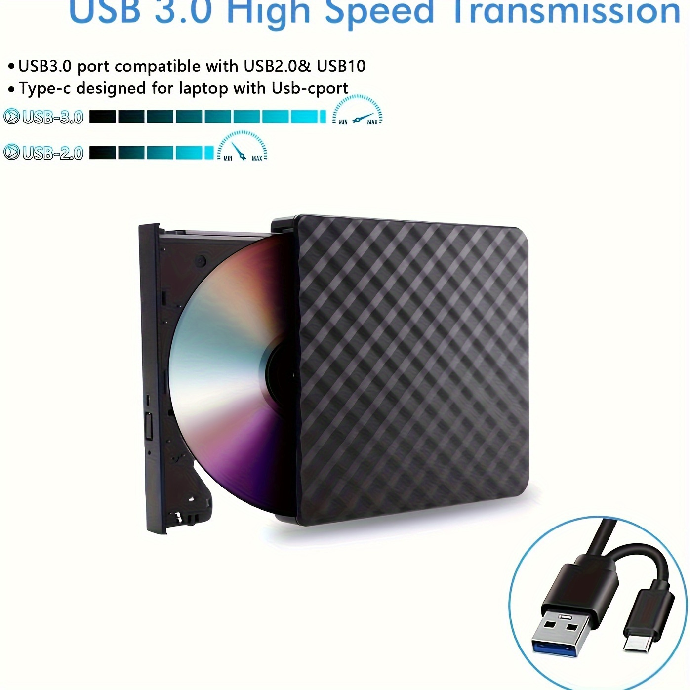 usb 3 0 usb c external cd dvd drive high speed data transfer plug play optical disk drive with burning rewriting capability for laptops desktops windows 11 10 8 7 surface   pro air details 6